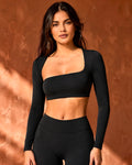 Haut de sport court Julie, ligne asymétrique et manches longues — Maison Marianna