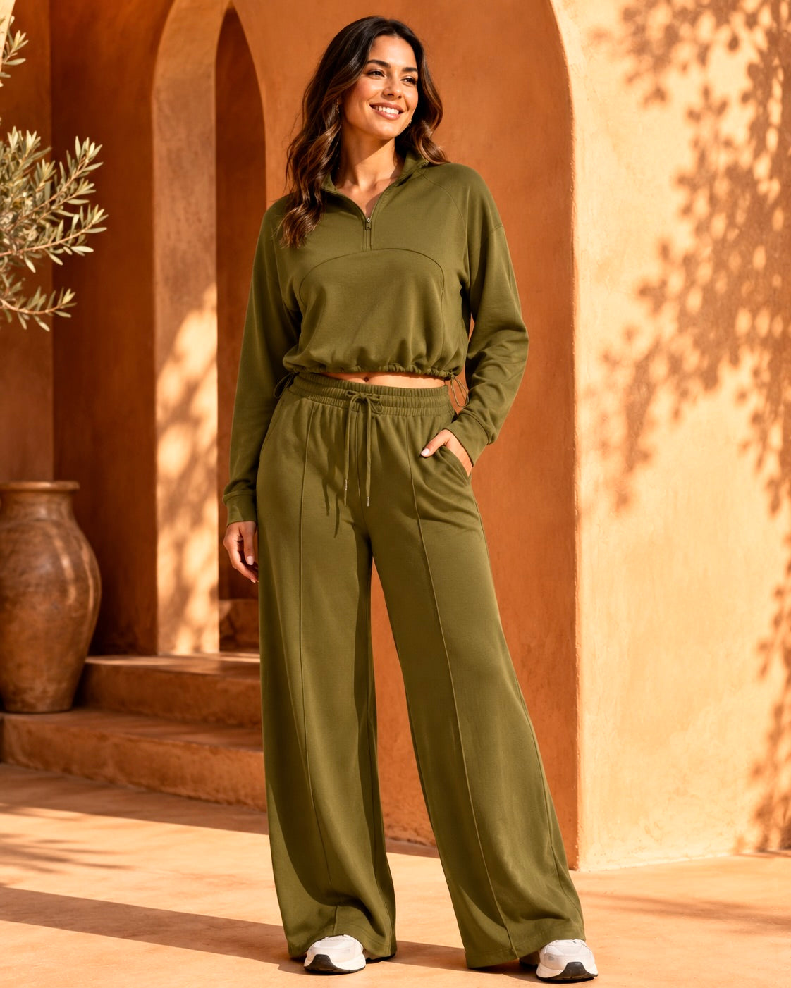 Ensemble survêtement Natasha, pantalon large à taille haute et cordon — Maison Marianna